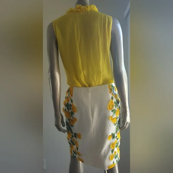 $3.600 NEW OSCAR DE LA RENTA STUNNING FLORAL SILK EMBROD RUNWAY SKIRT US 10